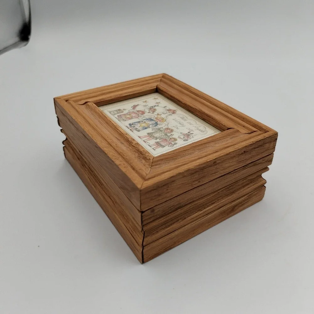 Vintage Oak Wood Angel Trinket Box Mimi Watching Over You Framed Lid Memory Gift